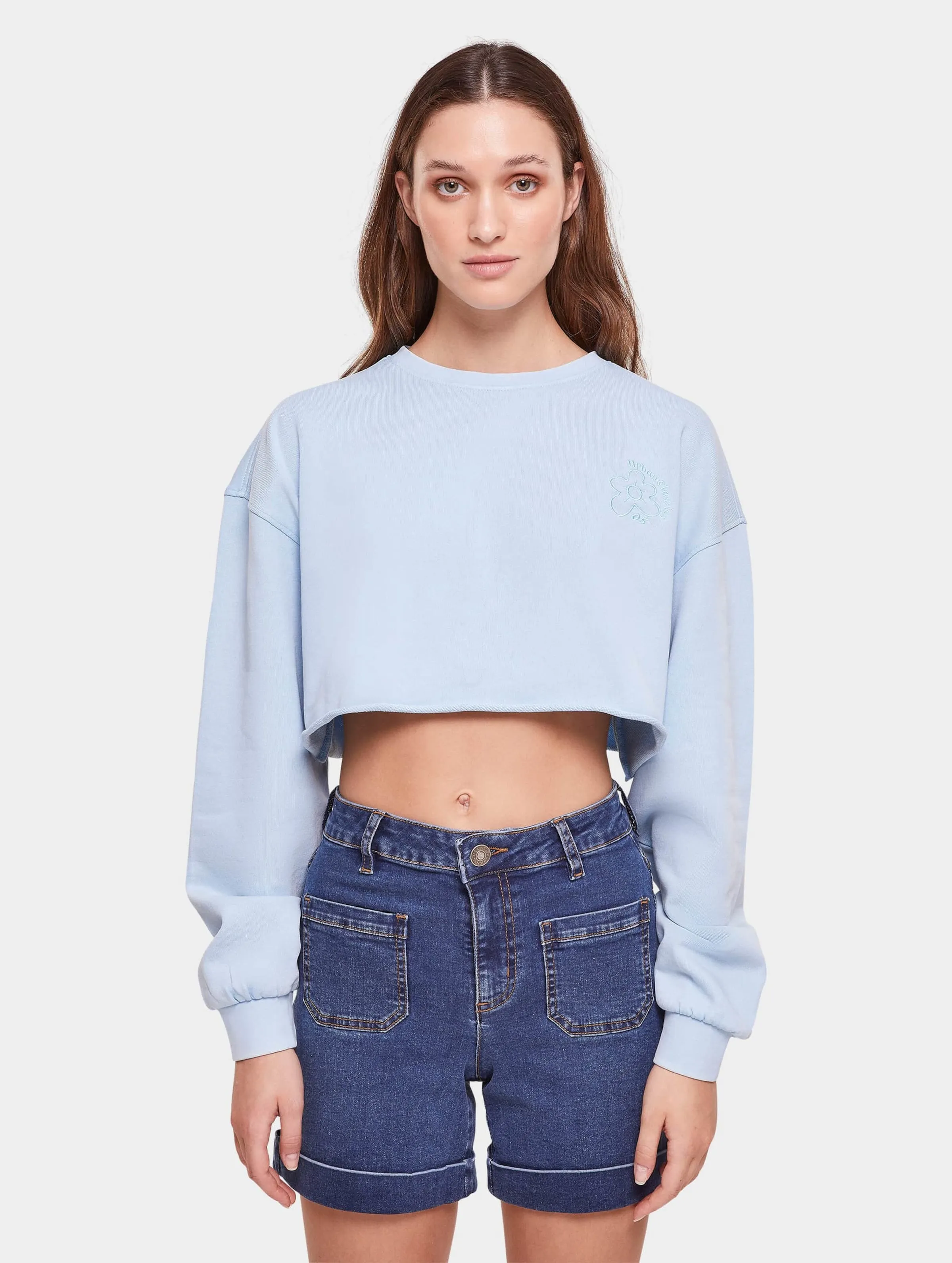 Urban Classics Ladies Cropped Flower Embroidery Terry