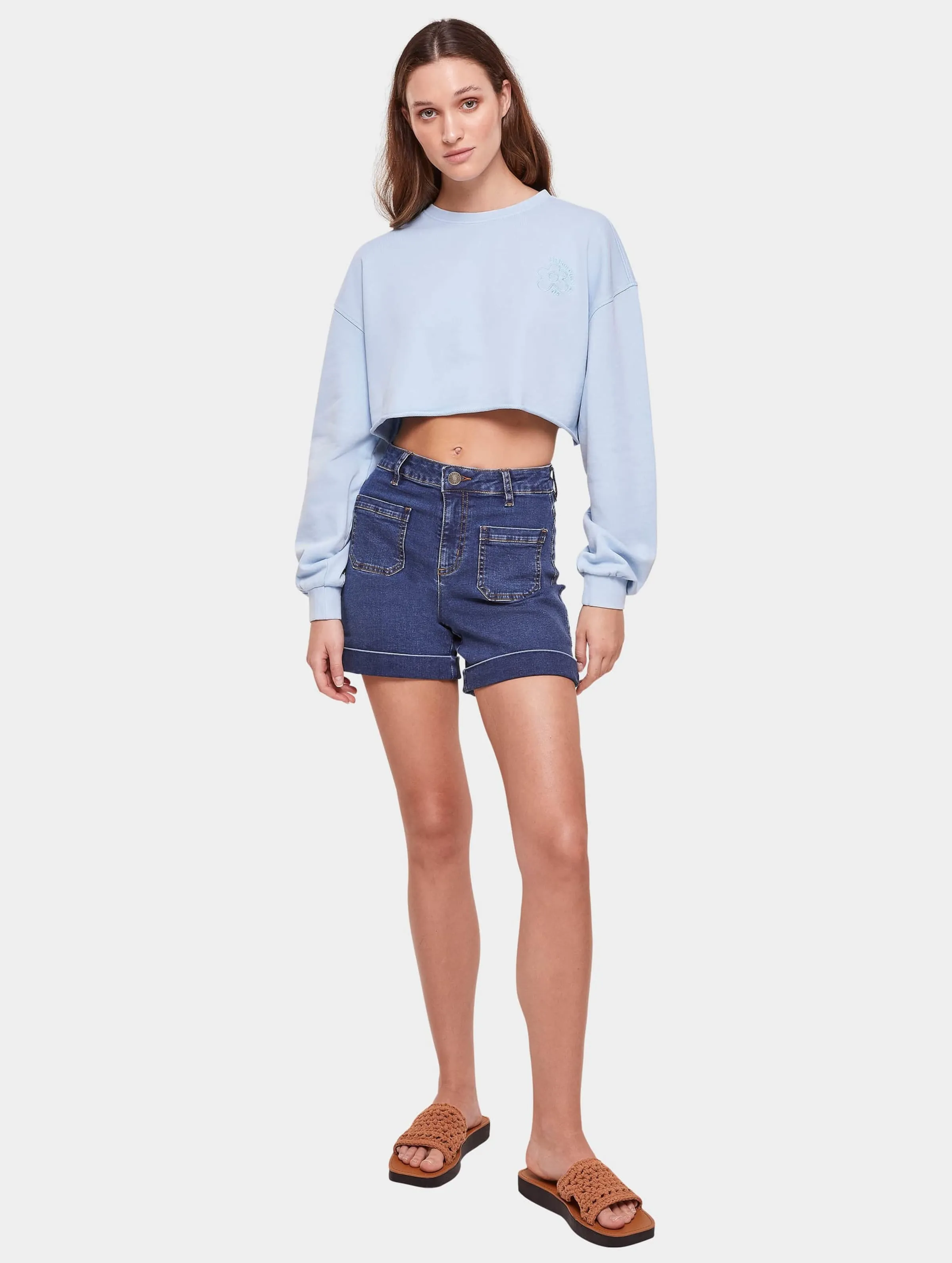 Urban Classics Ladies Cropped Flower Embroidery Terry