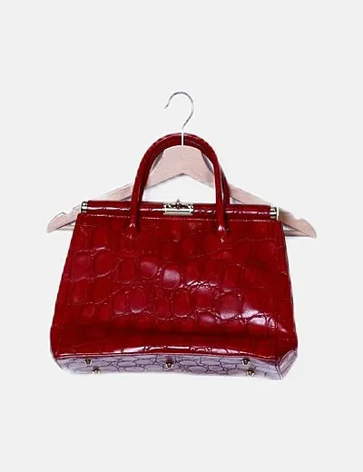 Vera pelle Bolso rojo encerado animal print