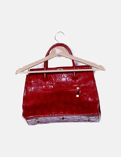 Vera pelle Bolso rojo encerado animal print