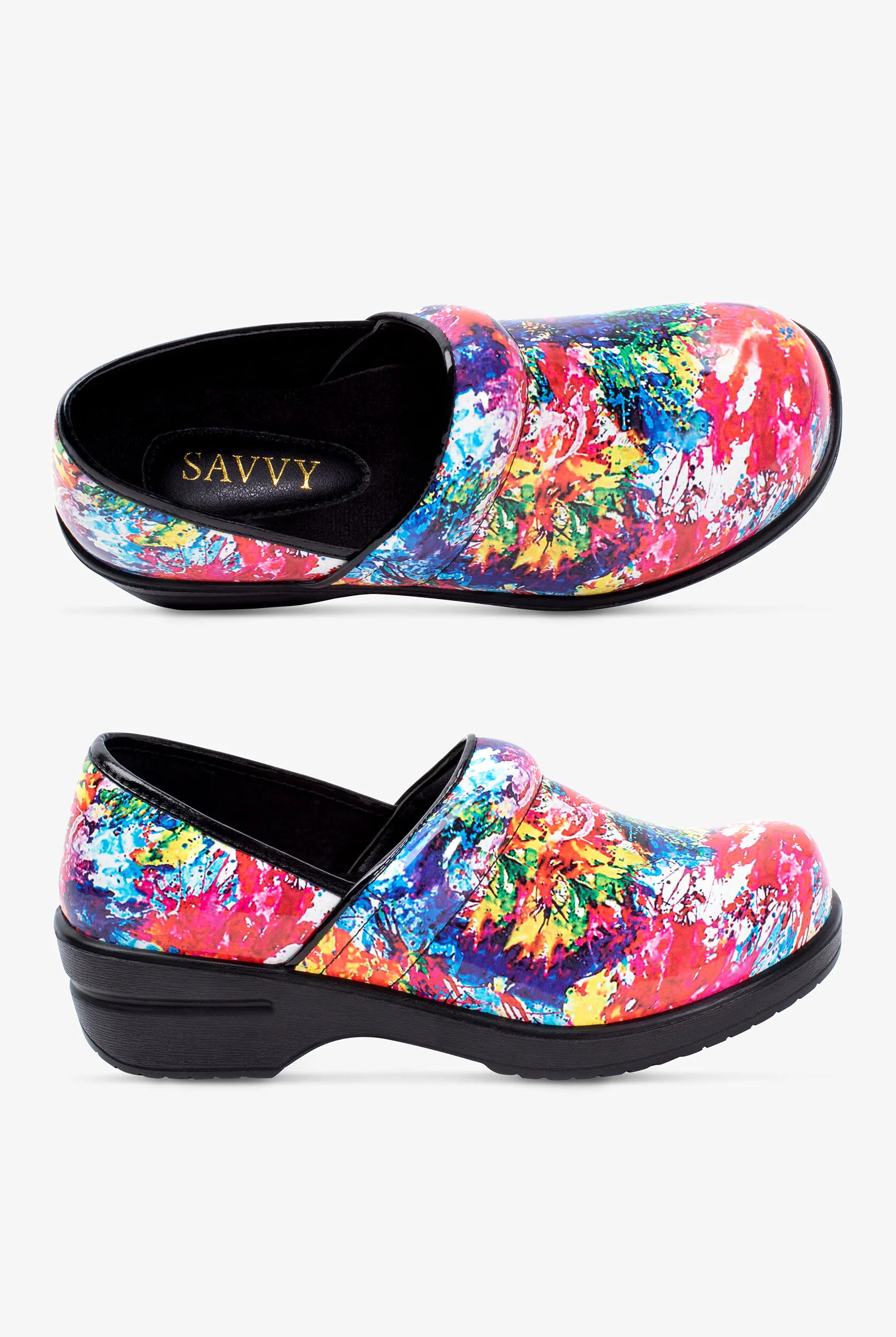 Zuecos de enfermería Savvy Brandy Splatter Paint para mujer